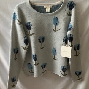 CYNTHIA ROWLEY Tulip Knit Sweater in Blue Sz LARGE